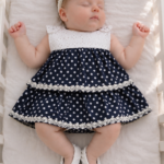 Embroidered Navy Blue Dots Frock Set