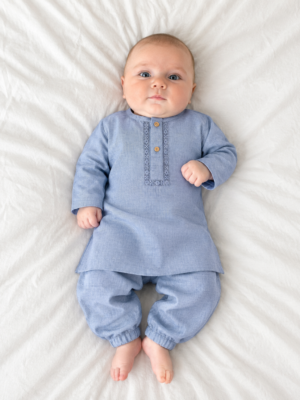 Ice Blue Tarkashi Kurta Shalwar With Peshawari Chappal