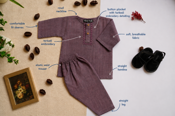 Plum Tarkashi Kurta Shalwar With Peshawari Chappal - view 10