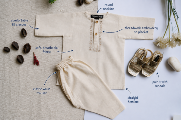 Hand Embroidered Off White Kurta Shalwar With Khari - view 11