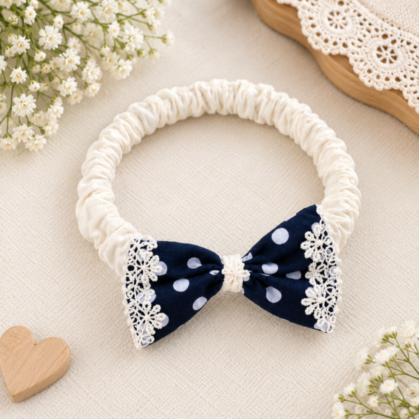 Embroidered Navy Blue Dots Frock Set - view 4