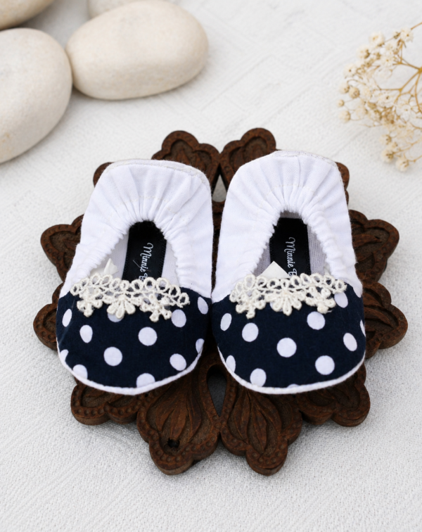 Embroidered Navy Blue Dots Frock Set - view 3