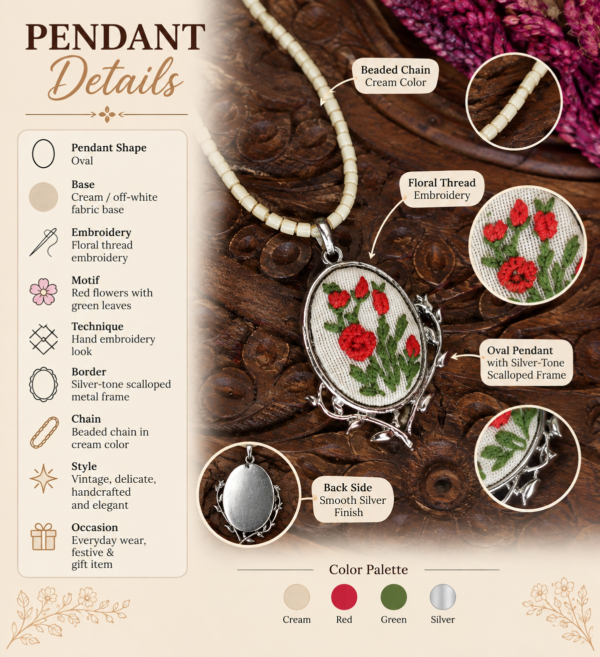Hand Embroidered Flora Vintage Pendant - view 6