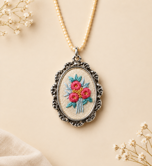 Hand Embroidered Floral Pendant - view 4