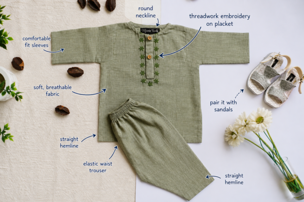 Hand Embroidered Olive Green Kurta Shalwar - view 11