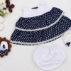 Embroidered Navy Blue Dots Frock Set - view 7