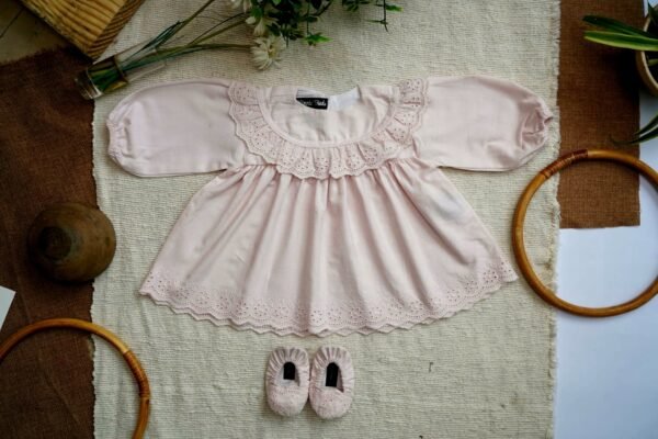 Lt Pink Embroidered Frock & Shoe - view 2