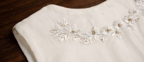 Hand Embroidered Pearl White and Gold - view 2