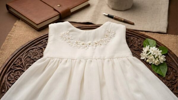 Hand Embroidered Pearl White and Gold - view 10