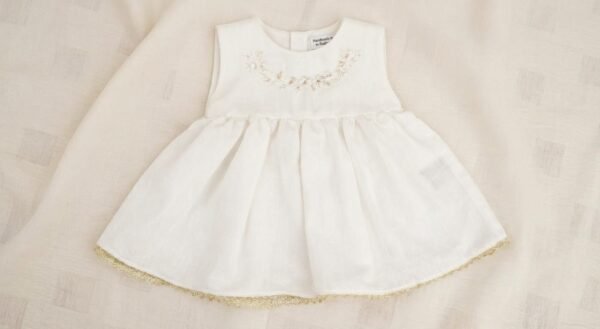 Hand Embroidered Pearl White and Gold - view 7