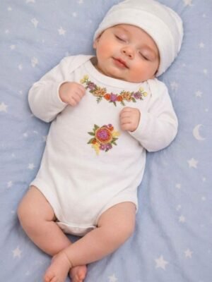 Hand Embroidered white romper (Girls)