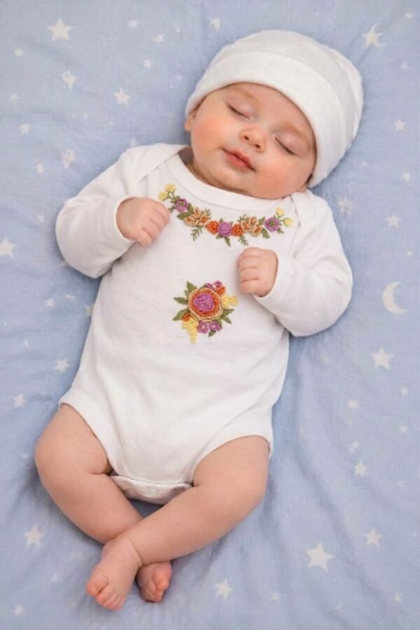 Hand Embroidered white romper (Girls)