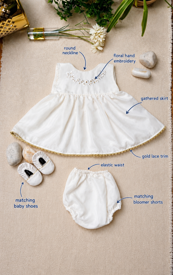 Hand Embroidered Pearl White and Gold - view 11